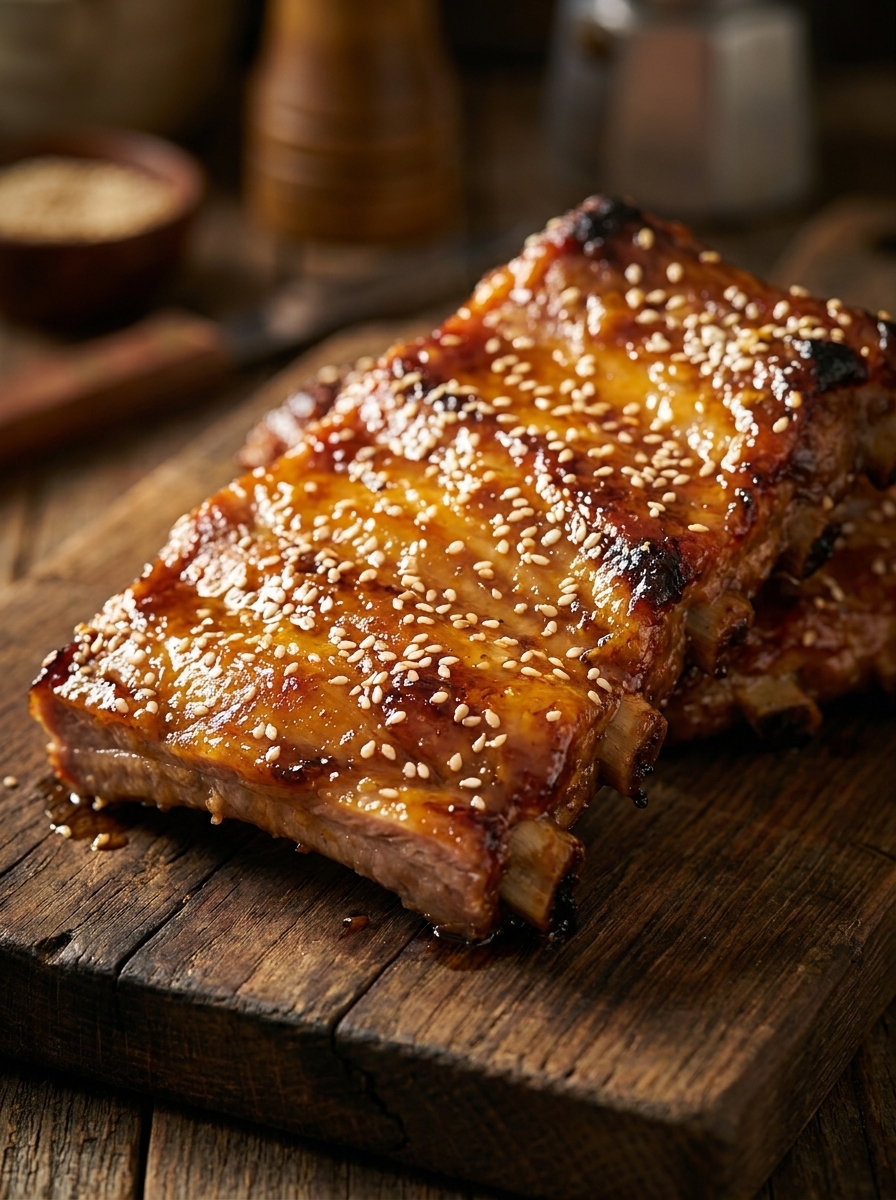 Schweinebauchscheiben werden mit Aromaten und Saucen in der Pfanne geschwenkt.