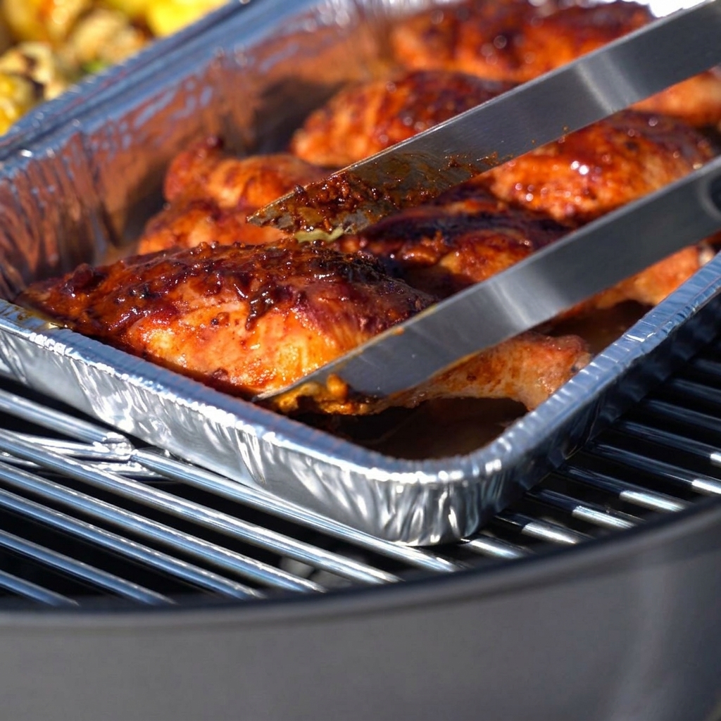 Zugabe von frischem Kimchi und weißen Reiskuchen-Sticks in die garende Schale auf dem Grill.