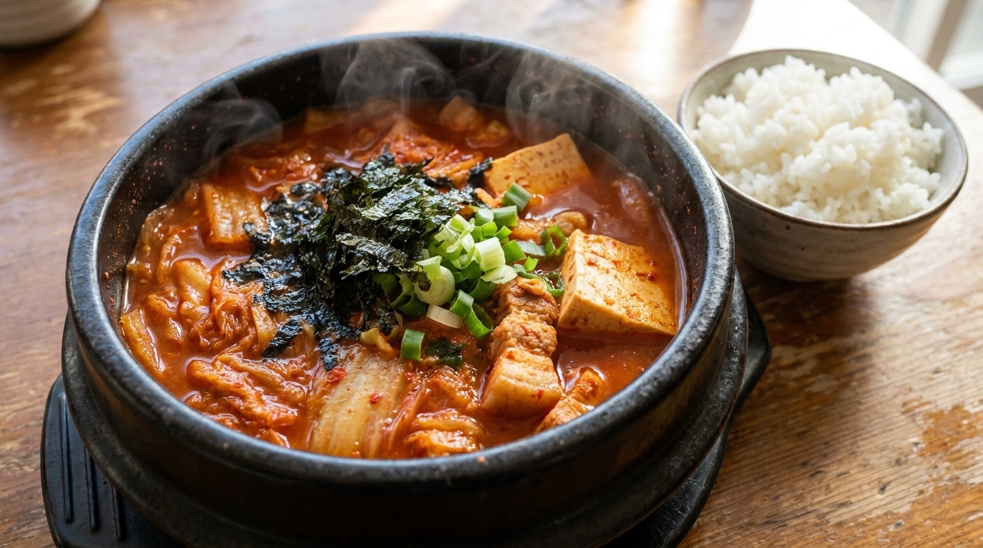 Würziger Koreanischer Kimchi Jjigae (Kimchi-Eintopf)