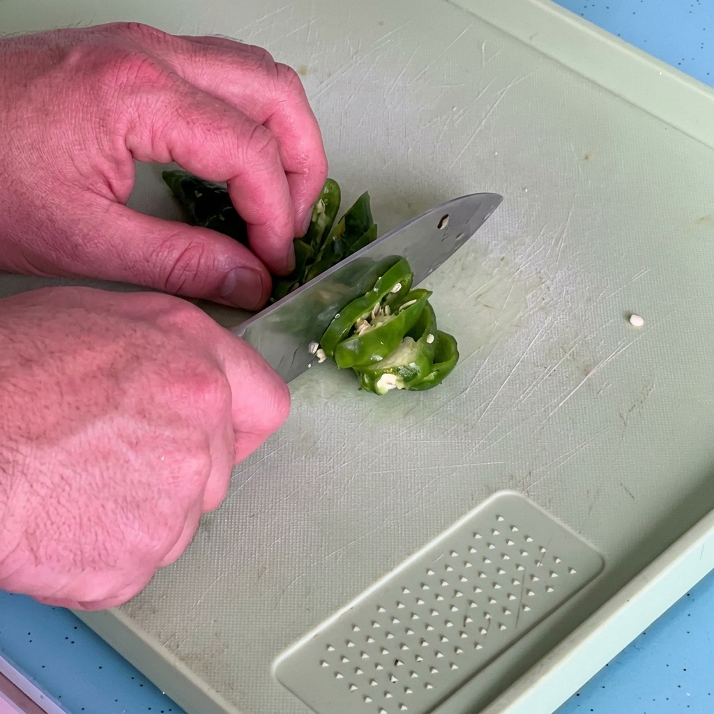 Fein gehackter Knoblauch auf einem Schneidebrett.