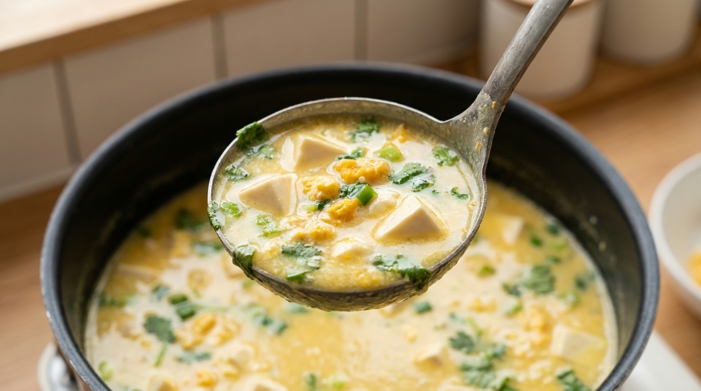 Seidige Suppe mit gesalzenem Entenei und Tofu