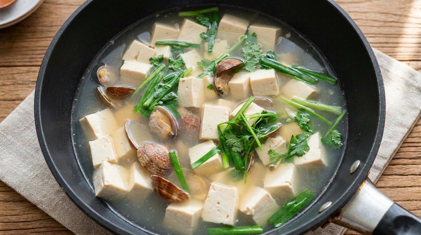 Klassische Muschel-Tofu-Suppe