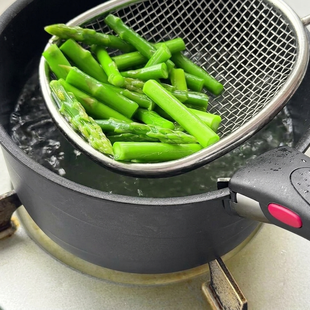 Speckstücke braten in einer heißen Pfanne und zeigen goldbraune Ränder.