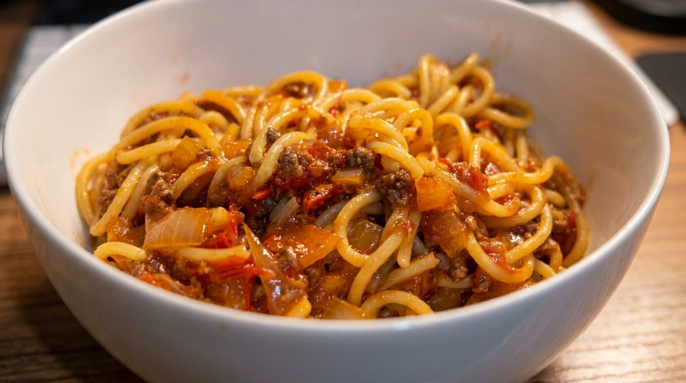 Herzhafte Spaghetti mit Tomaten-Hackfleisch-Sauce