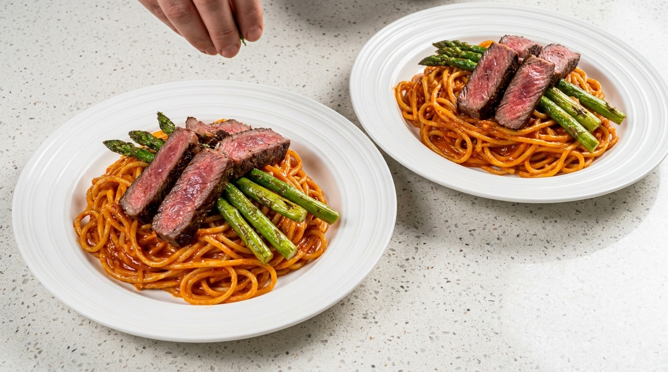Cremige Buldak-Steak-Pasta