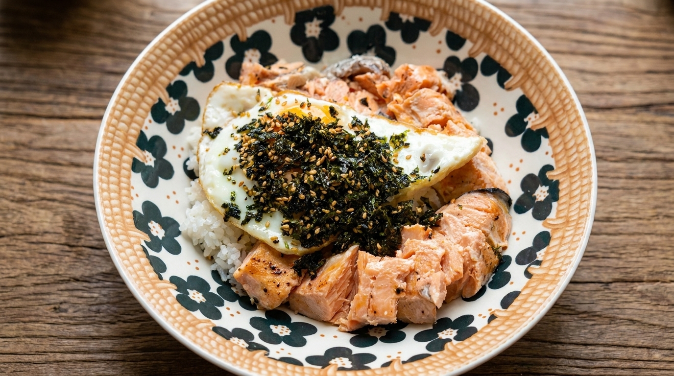 Einfache Lachs-Reis-Bowl aus der Mikrowelle