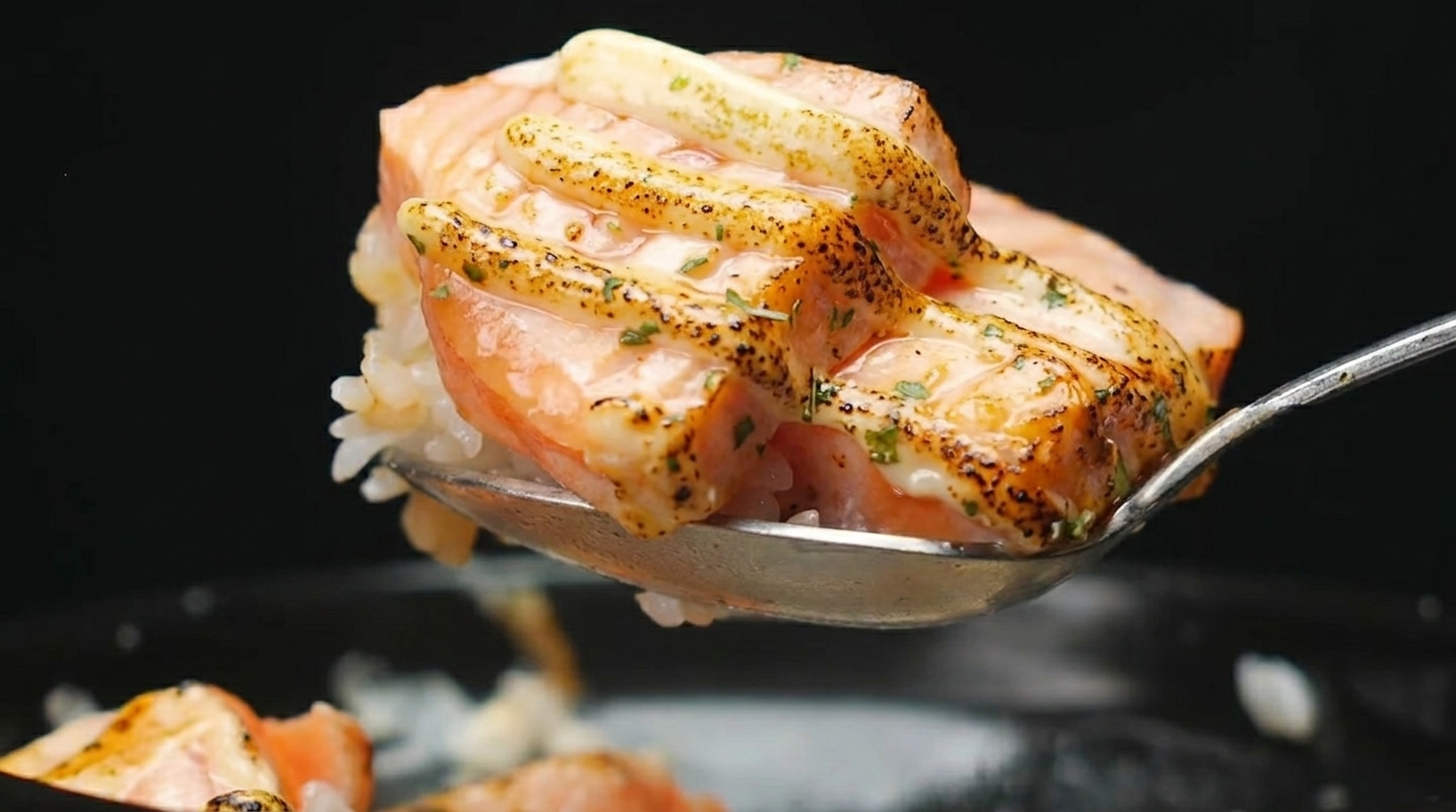 Mitternachts-Diner-Style Lachs-Jakobsmuschel-Bowl