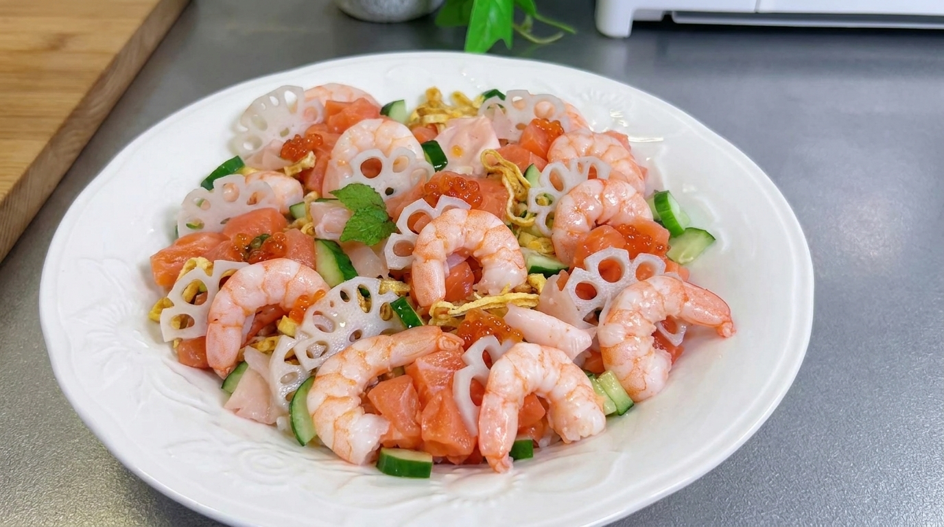 Japanisches Hinamatsuri Chirashizushi (Verstreutes Sushi)