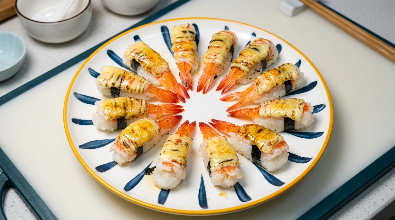 Aburi Garnelen-Sushi mit karamellisierter Mayonnaise