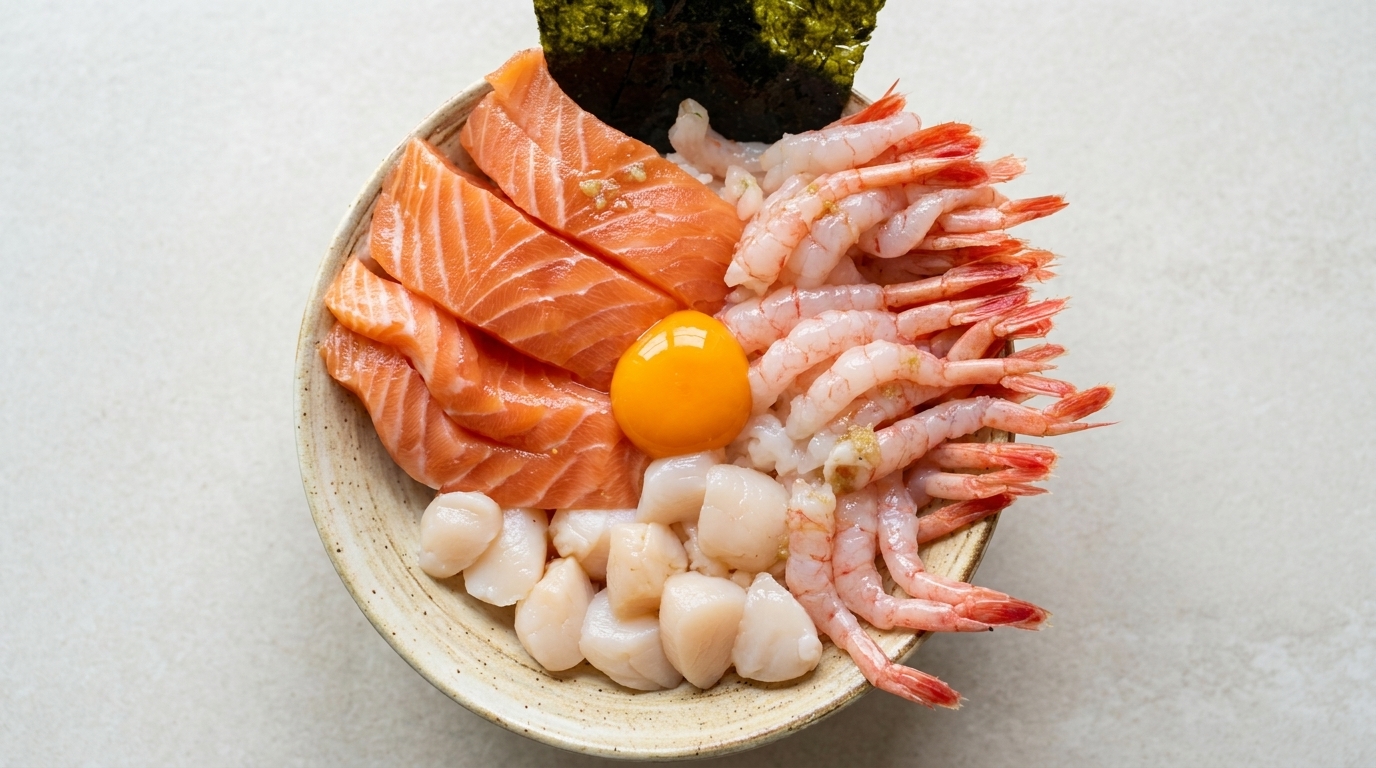 Einfache, kalorienarme Meeresfrüchte-Chirashi-Bowl