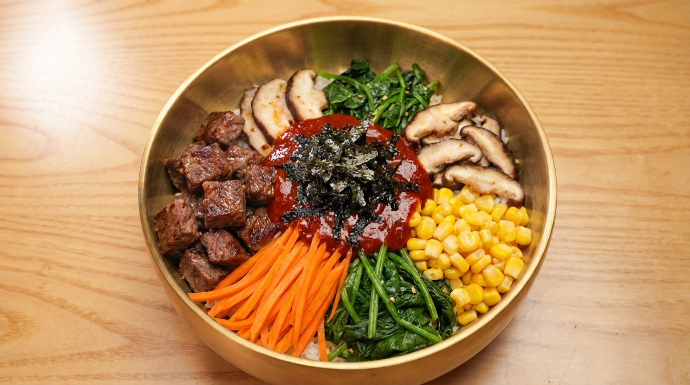 Rinder-Bibimbap und Würziger Tintenfisch