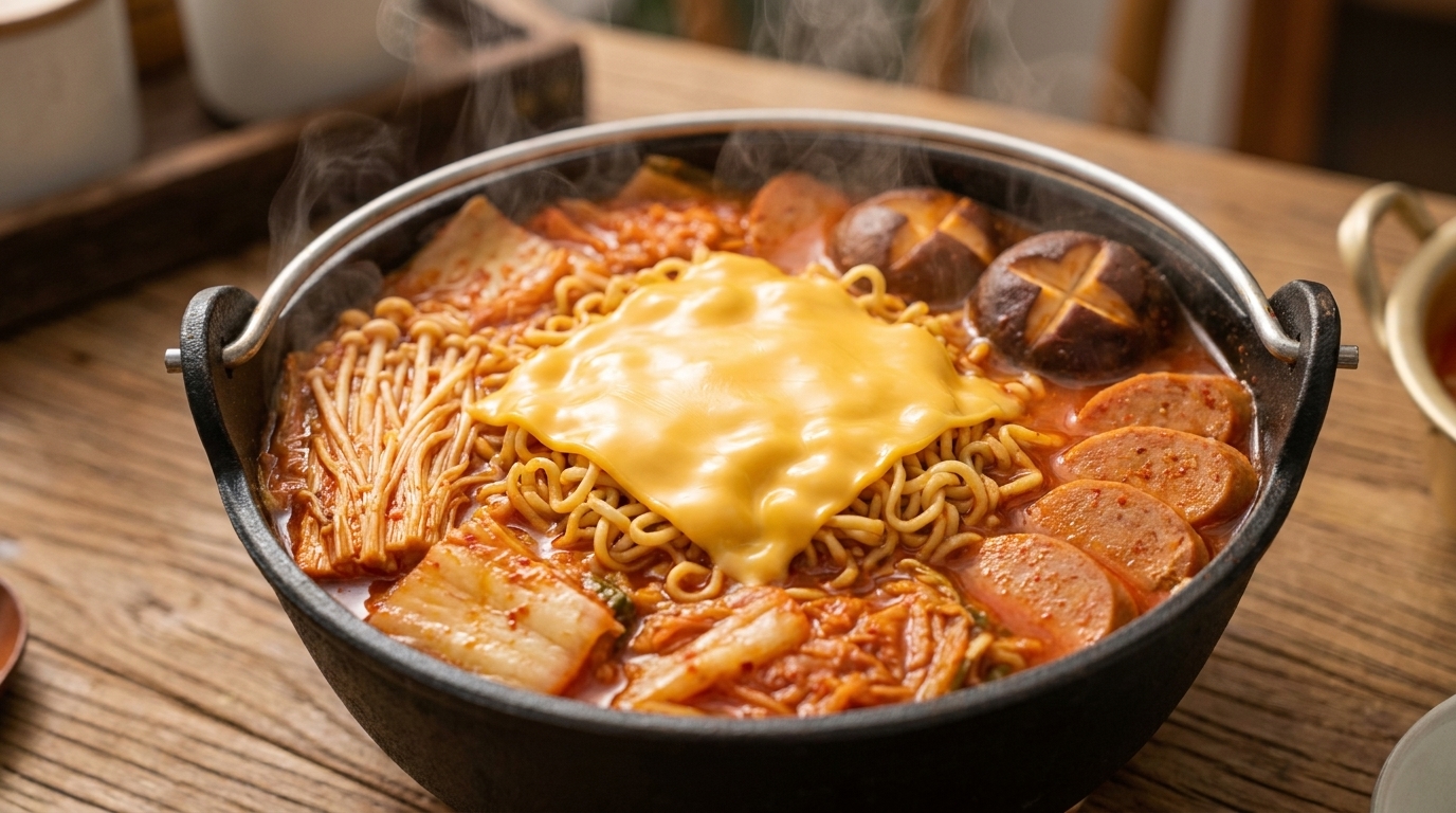 Vegetarischer Koreanischer Armeetopf (Budae Jjigae)