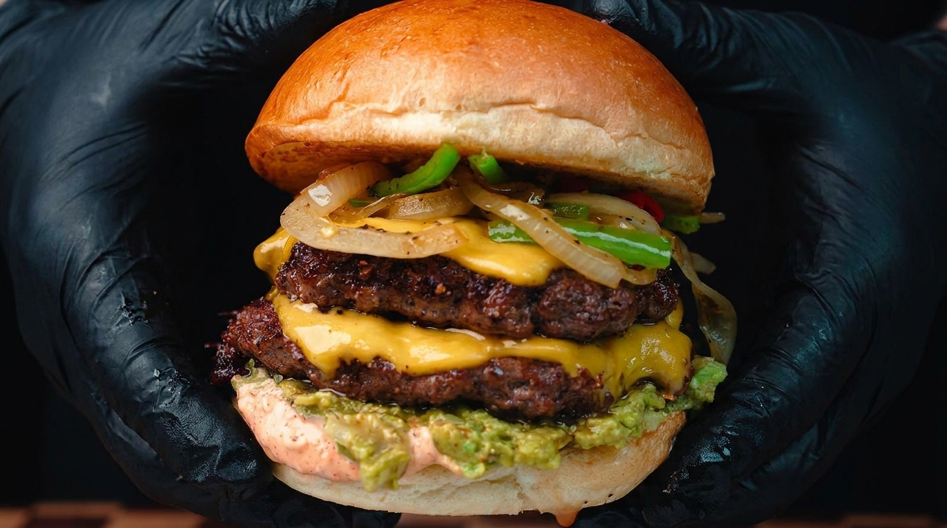 Würziger Doppel-Cheeseburger mit Avocado