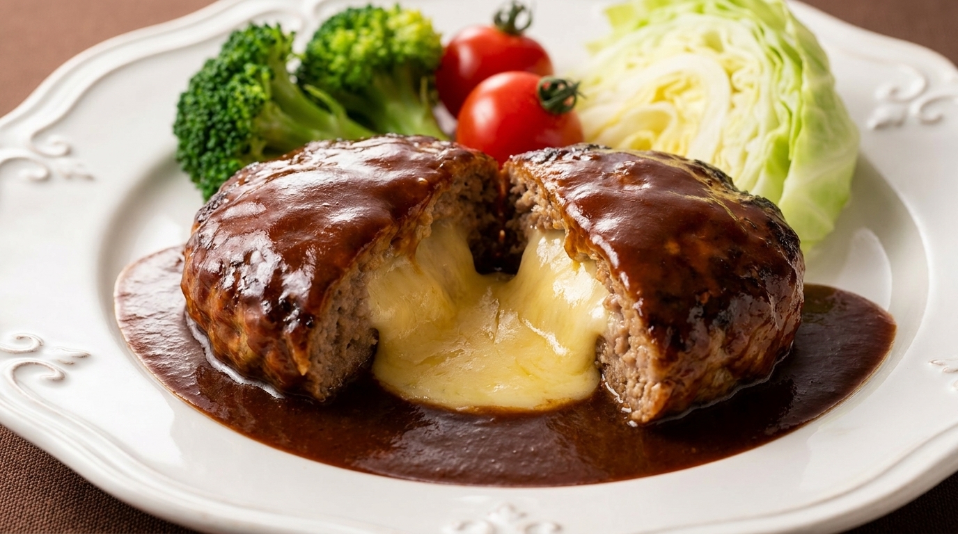 Japanisches Hambagu: Saftiges Hacksteak mit flüssigem Käsekern