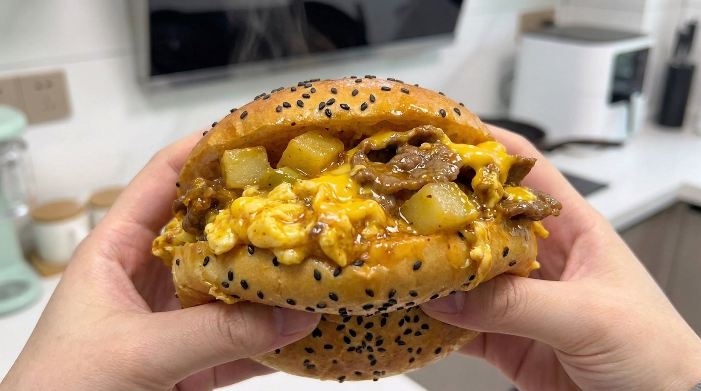Chinesisch inspirierter Rindfleisch-Ei-Burger