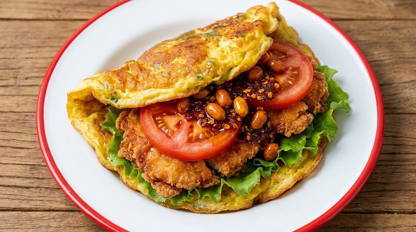 Herzhafter Omelett-Burger nach chinesischer Art