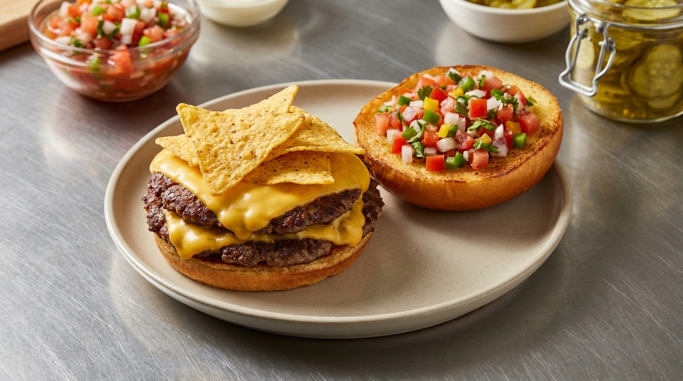 Geräucherter Chili-Doppel-Smash-Burger mit Salsa