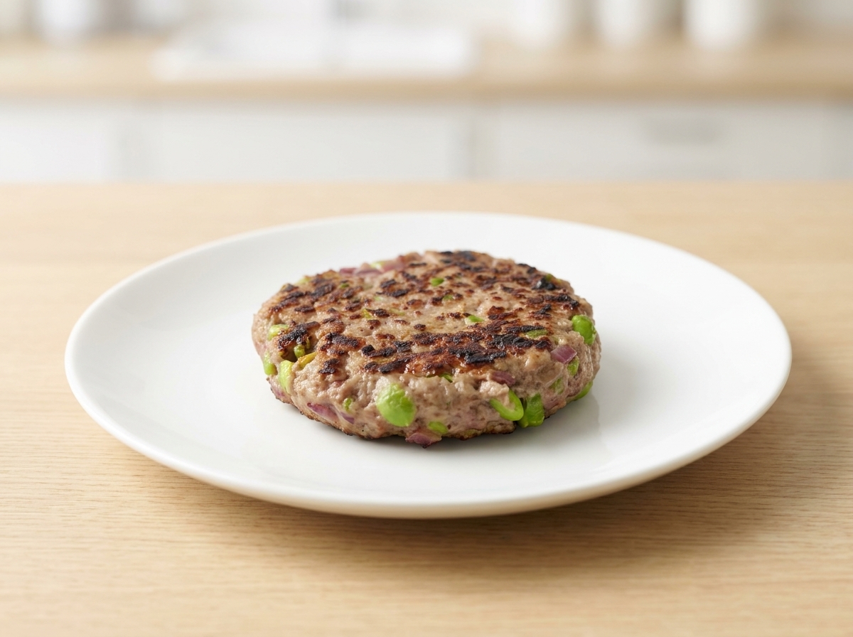 Ein Stück Butter schmilzt auf einem gebräunten Fleisch-Patty in der Pfanne.