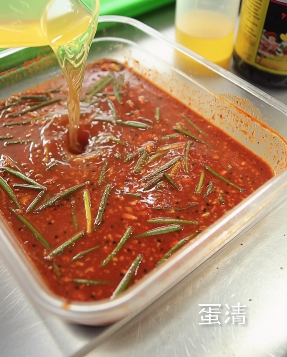 Eiweiß wird zur Marinade gegeben.