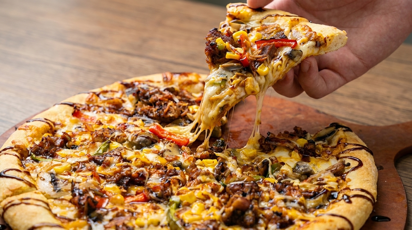 Geräucherte Pulled-Pork-Pizza