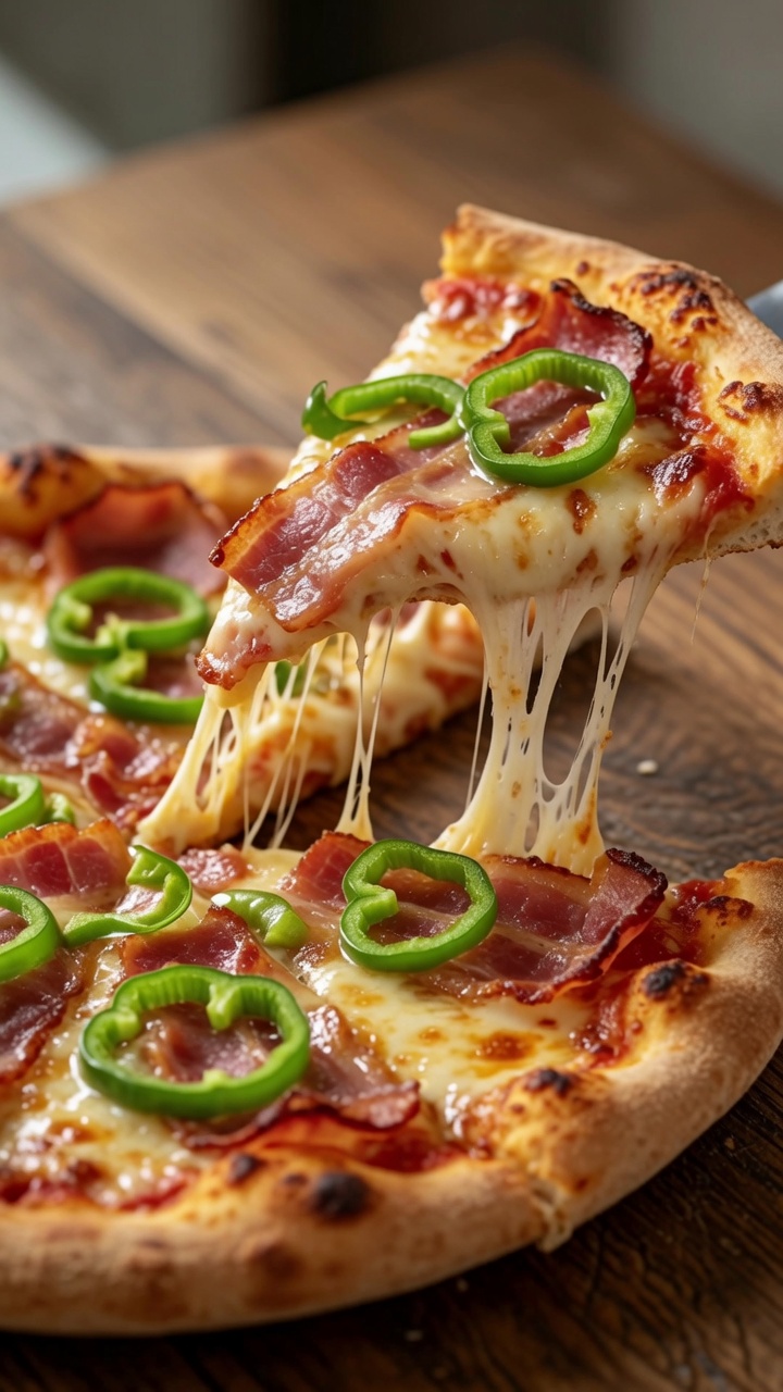 Herzhafte Bacon-Pizza mit grüner Paprika
