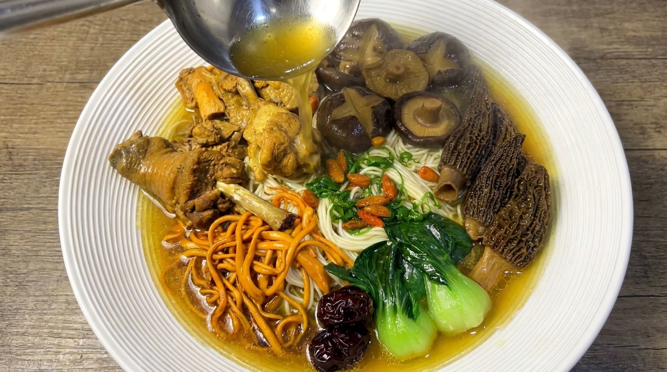 Nährende Pilz-Hühnersuppe mit Nudeln