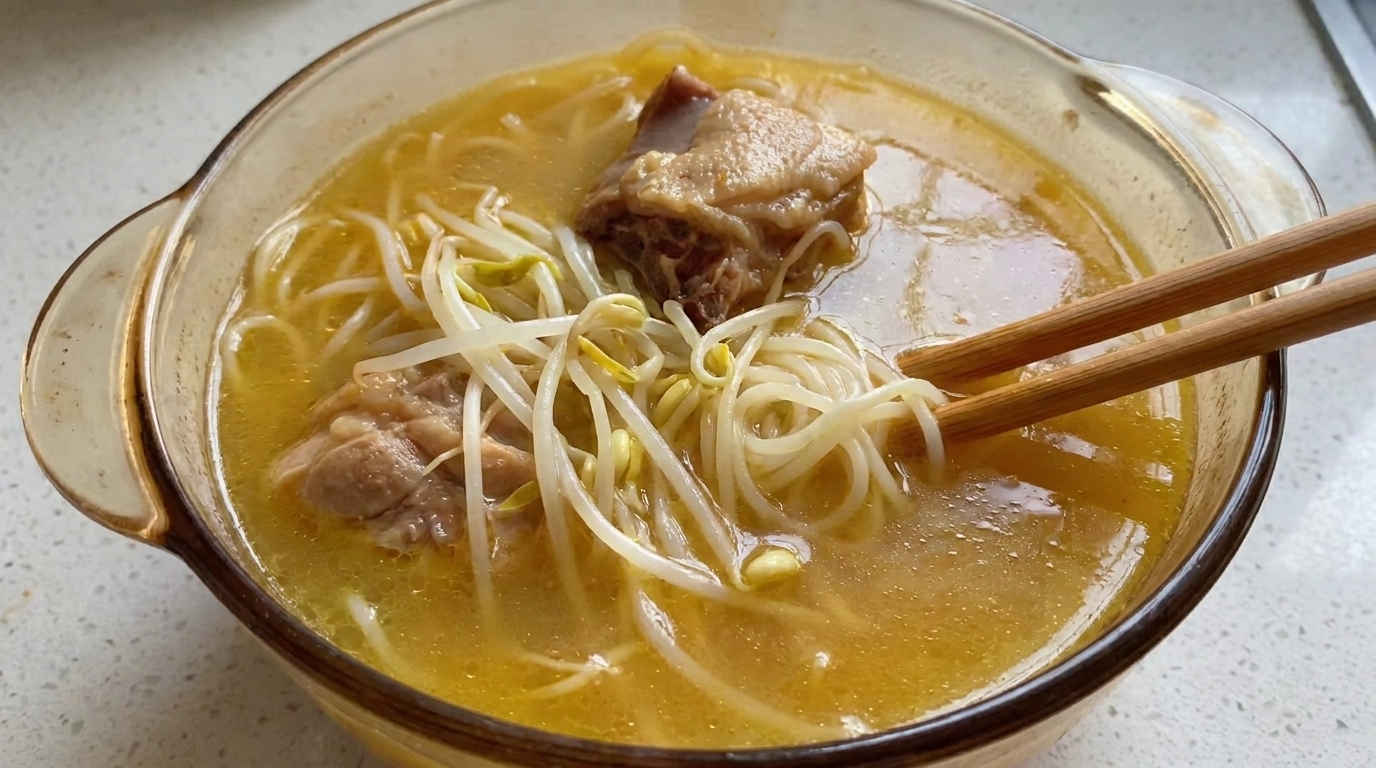 Reichhaltige Hühnersuppe vom Suppenhuhn mit Nudeln