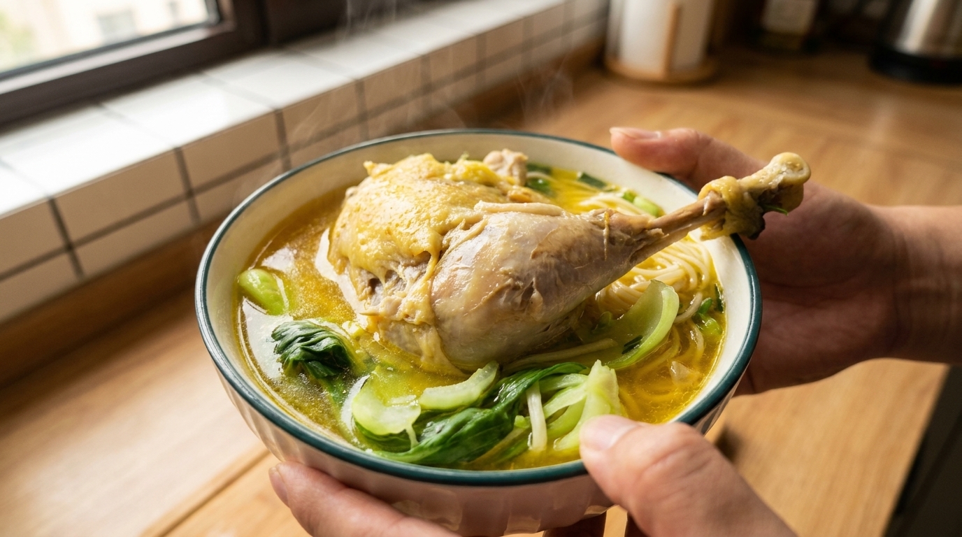 Authentische Suppe vom alten Huhn mit Nudeln
