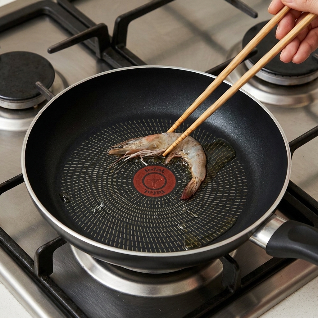 Nahaufnahme von Garnelenköpfen, die in Öl brutzeln und eine leuchtend orange-rote Farbe annehmen.