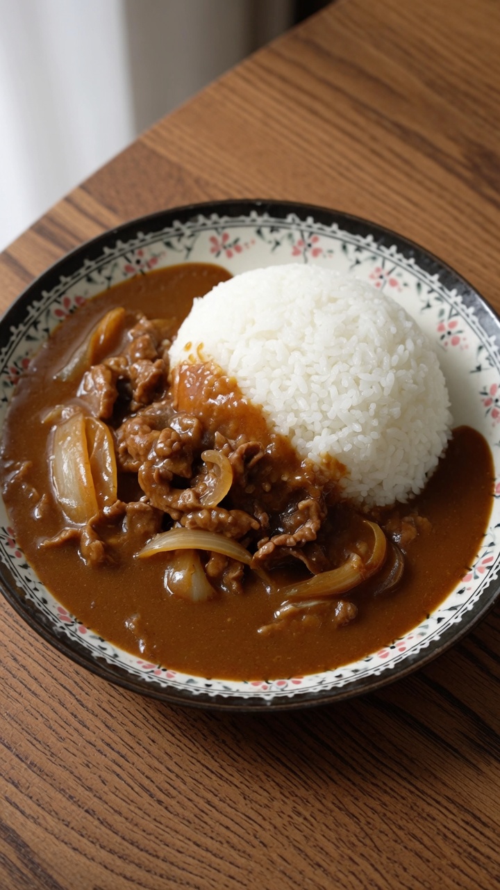 Einfaches japanisches Rindfleisch-Curry mit Reis