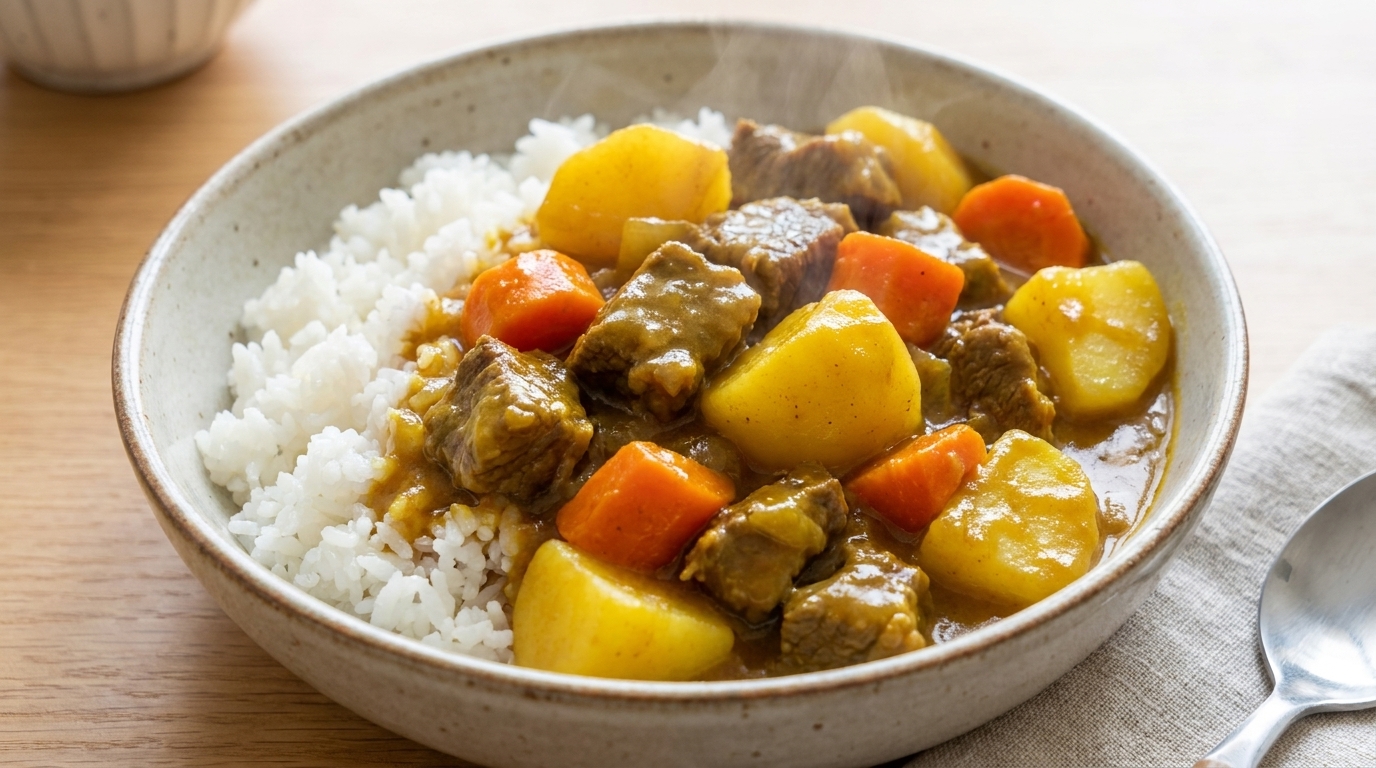 Klassische Curry-Rinderbrust Rice Bowl