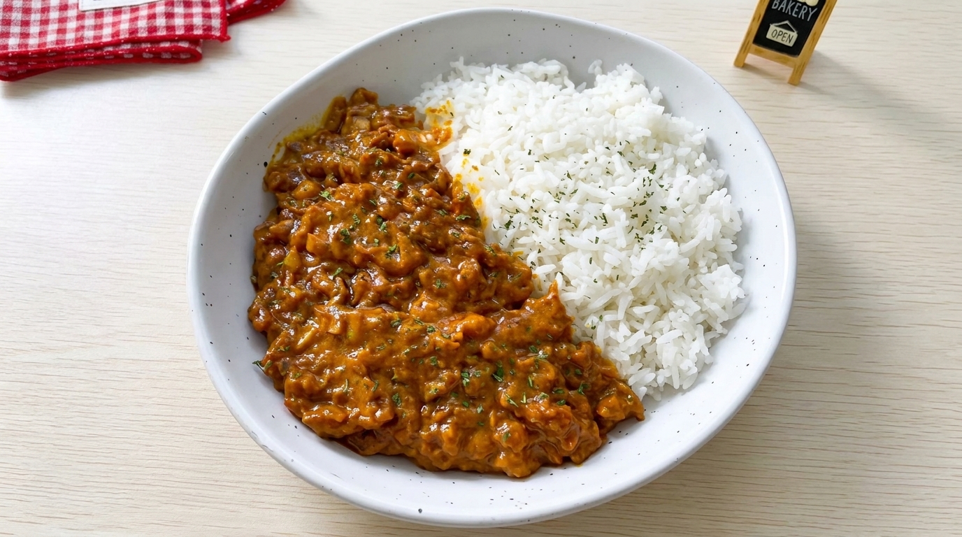 Einfacher würziger Curry-Hackfleisch-Reis