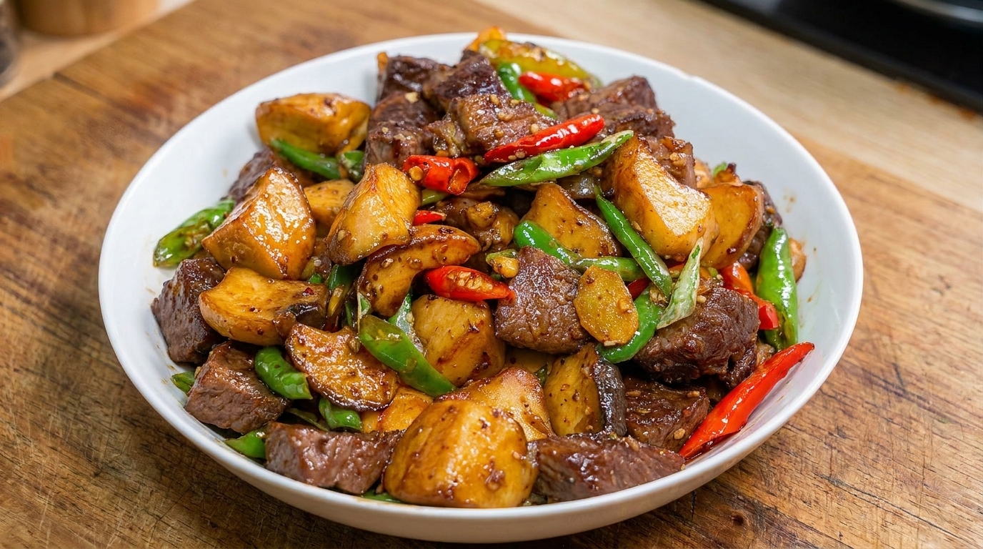 Gebratenes Steak mit Kräuterseitlingen und Chili
