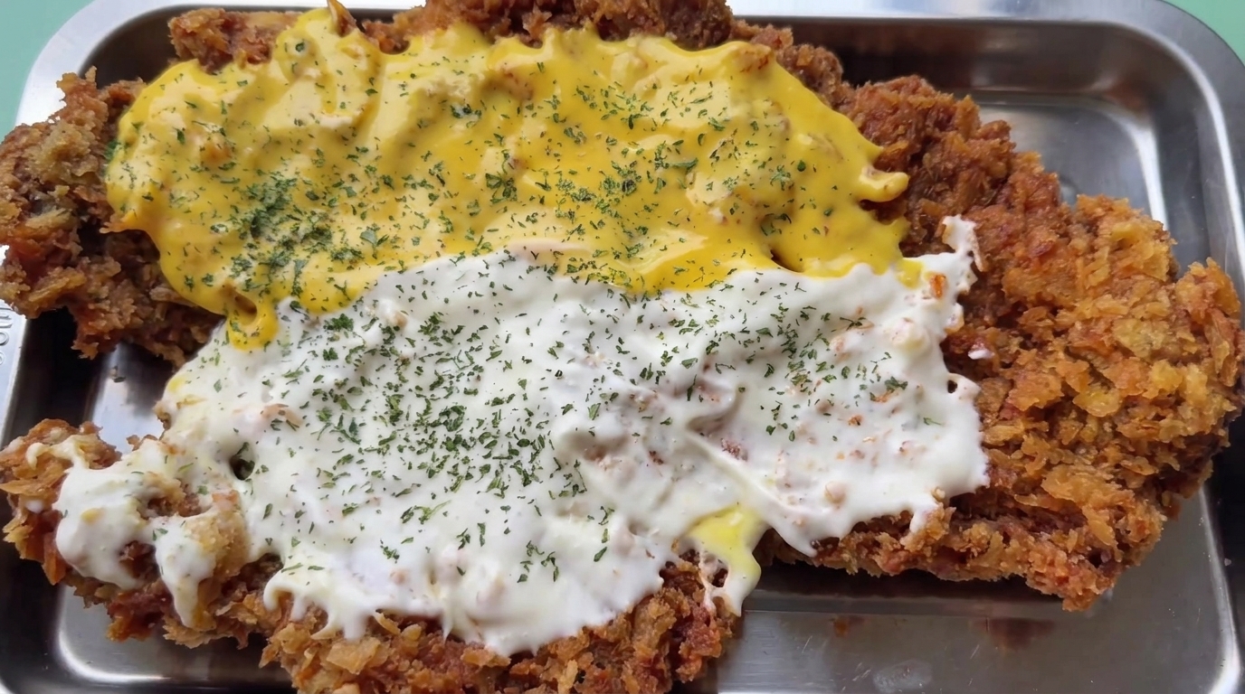 Knuspriges Rinderschnitzel mit zwei Soßen