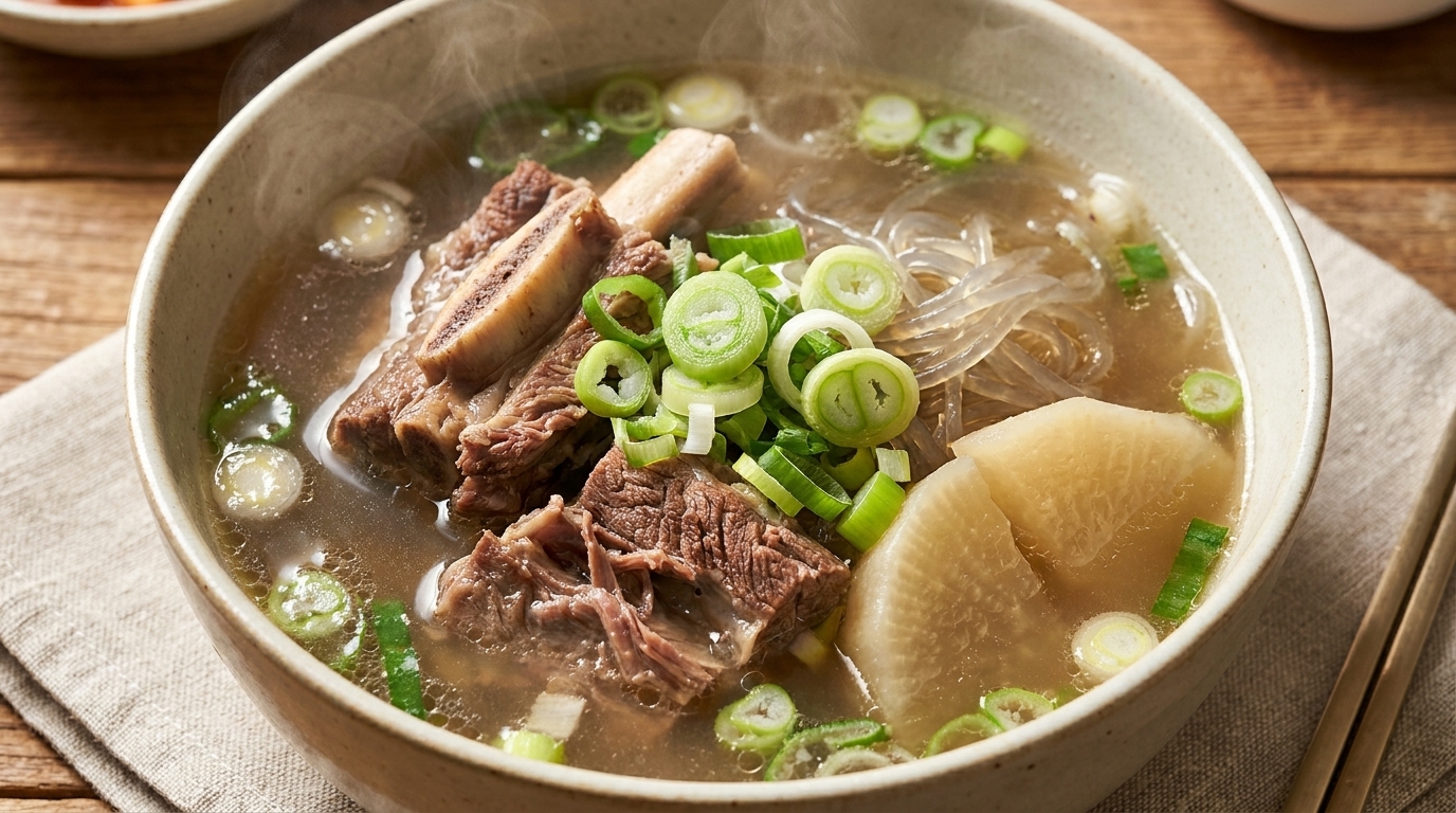 Herzhafte koreanische Rinderrippensuppe (Galbitang)
