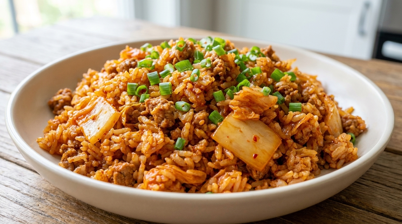 Kimchi-Schweinefleisch-gebratener Reis