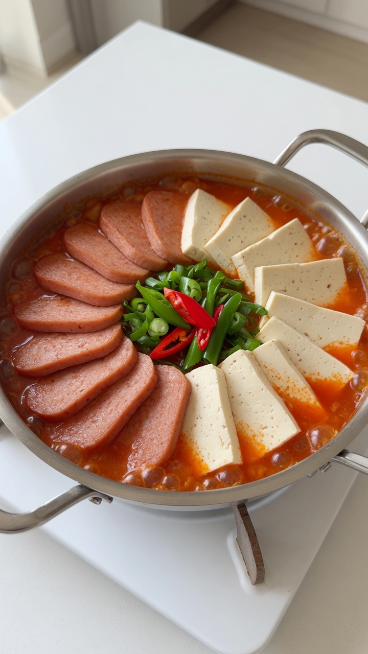 Koreanischer Spam- und Tofu-Eintopf (Budae-Jjigae-Stil)