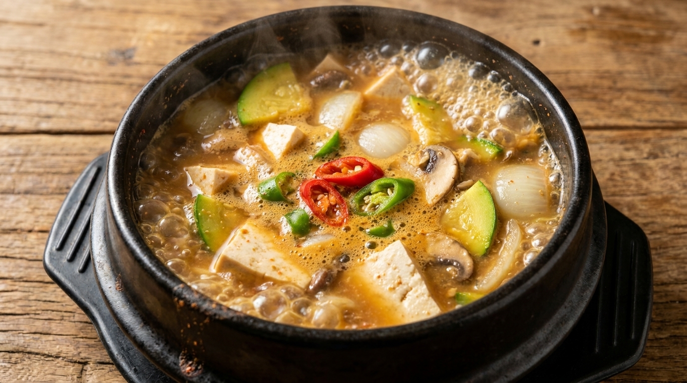 Authentischer koreanischer Sojabohnenpasten-Eintopf (Doenjang Jjigae)