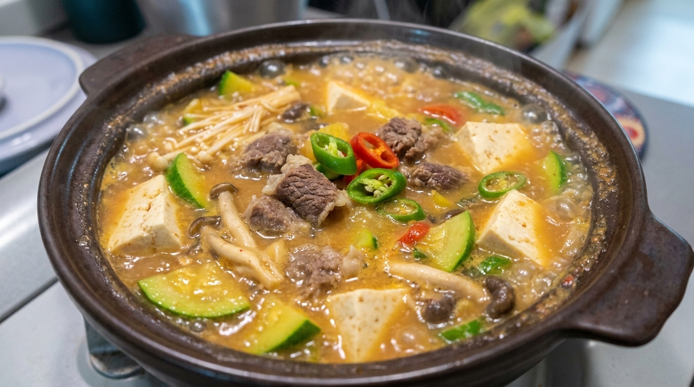 Authentisches Rinderbrust-Doenjang-Jjigae (Koreanischer Sojapasten-Eintopf)