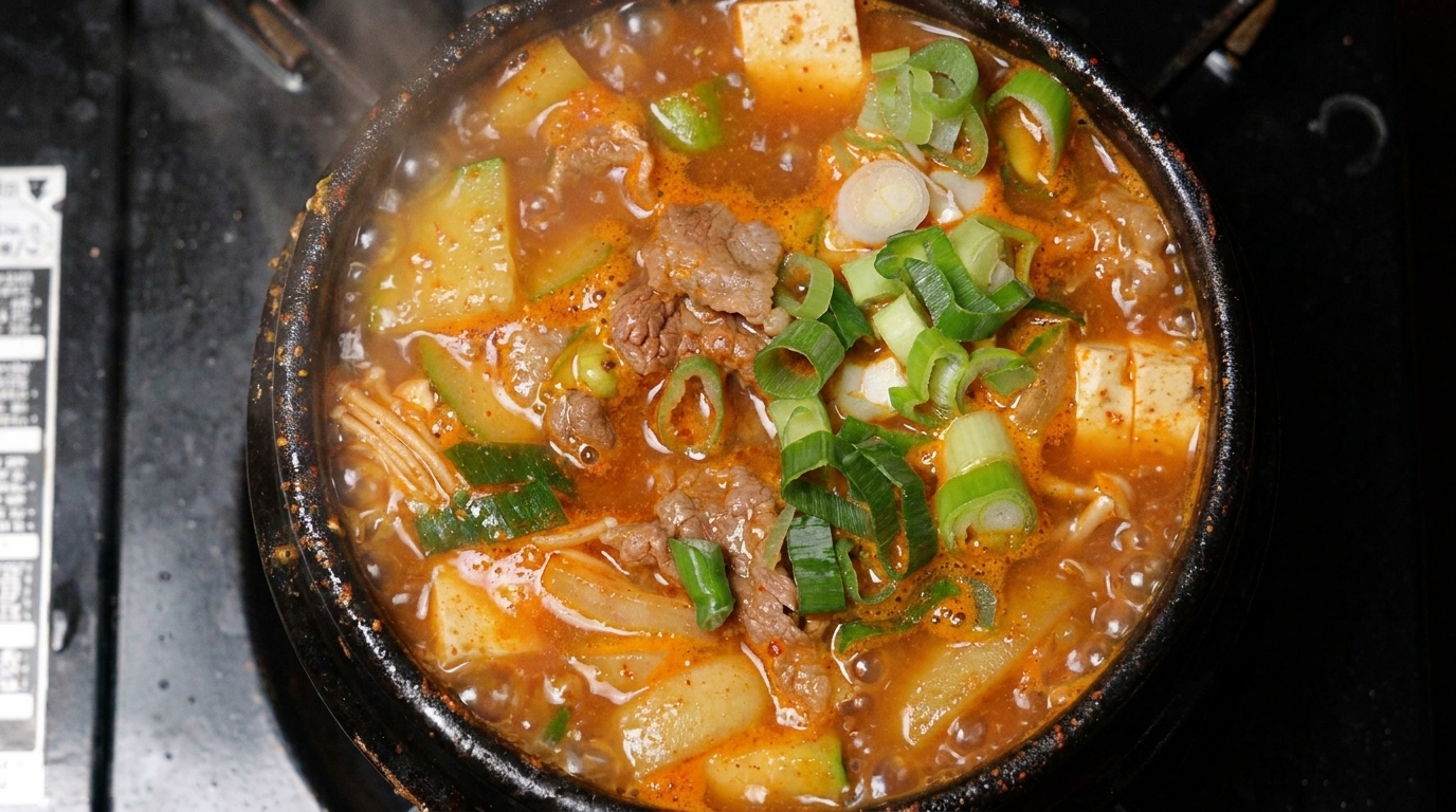 Koreanischer Bohnenpasteneintopf mit Rinderbrust (Doenjang-Jjigae)