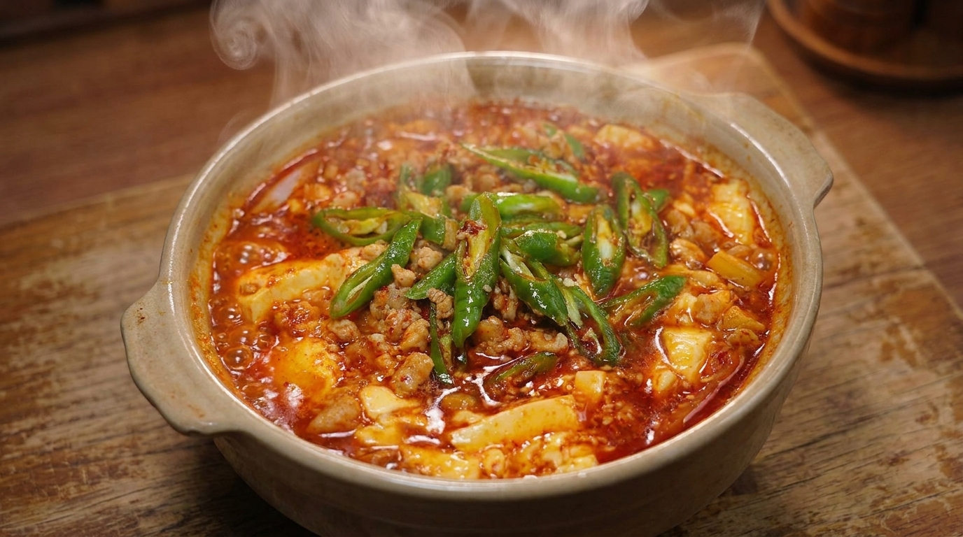 Würziger koreanischer Tofu-Eintopf (Sundubu-Jjigae-Art)