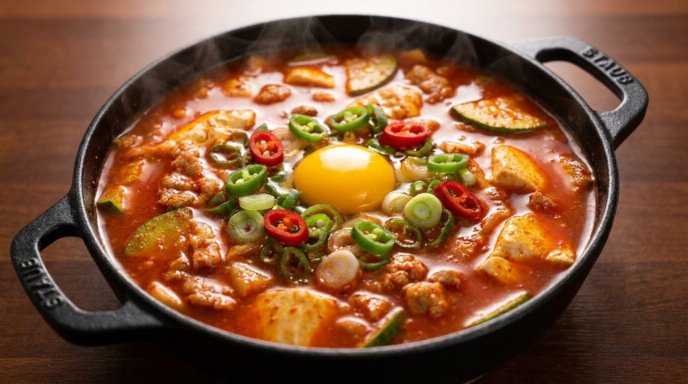 Würziger koreanischer Soft-Tofu-Eintopf (Sundubu-jjigae)