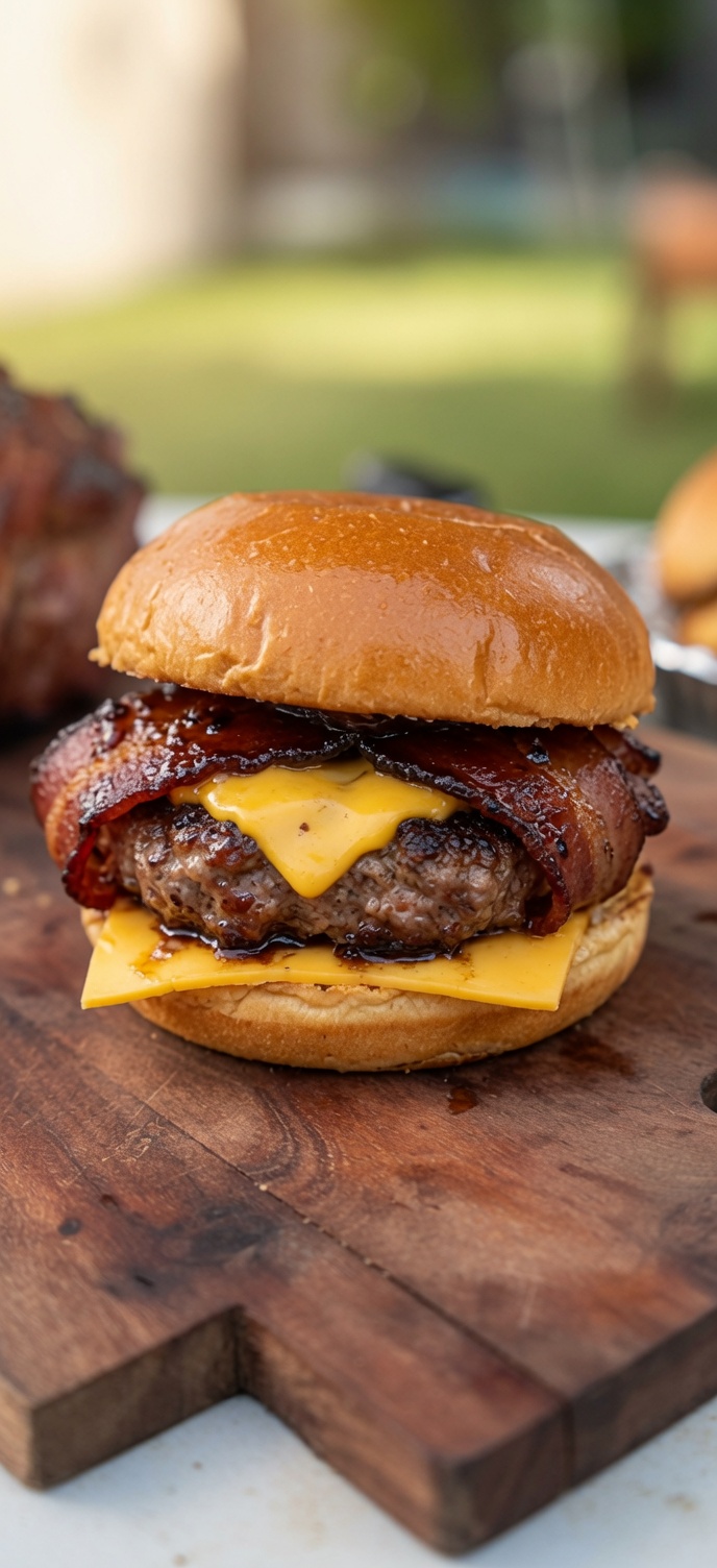 Mit Speck umwickelter Bone-In Burger mit geröstetem Mark