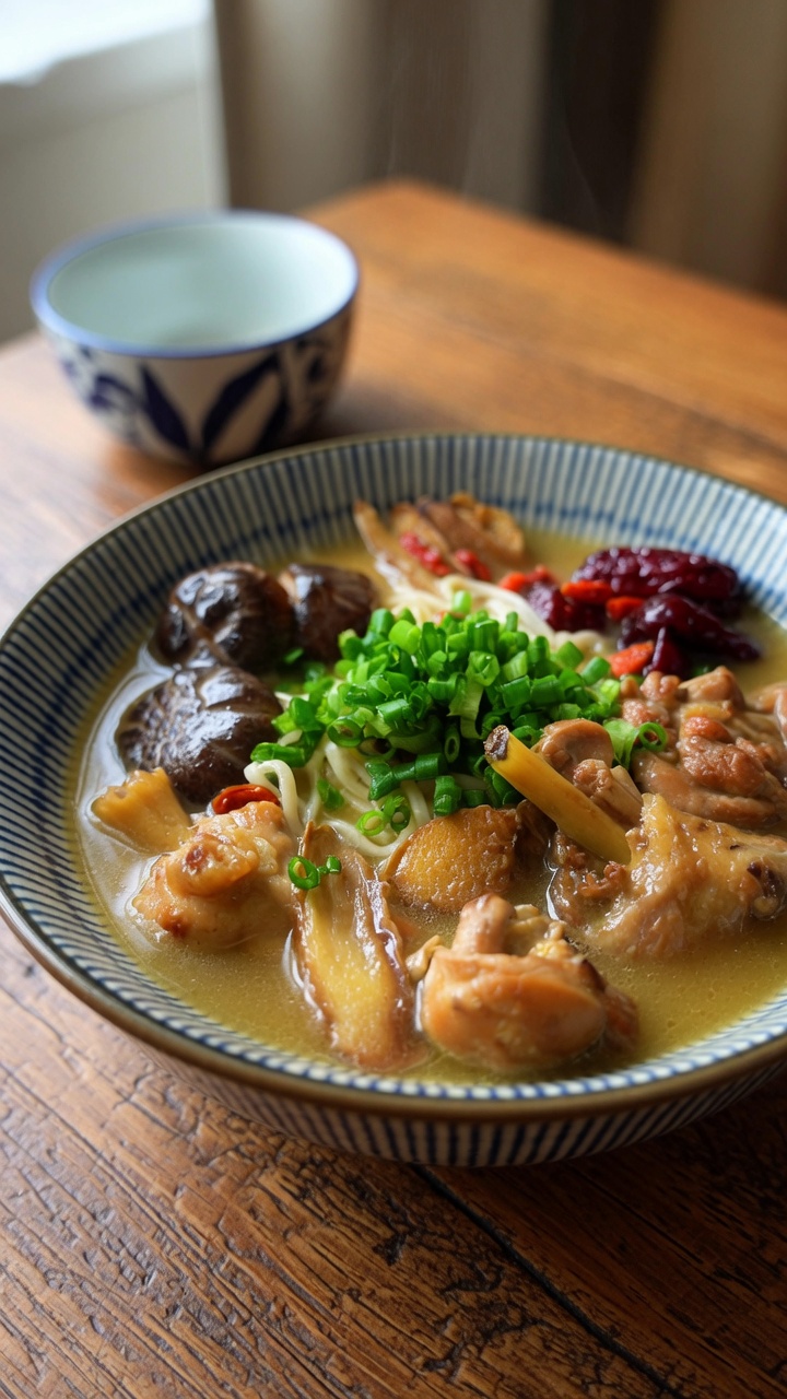 Taiwanische Sesamöl-Hühnersuppe mit Nudeln