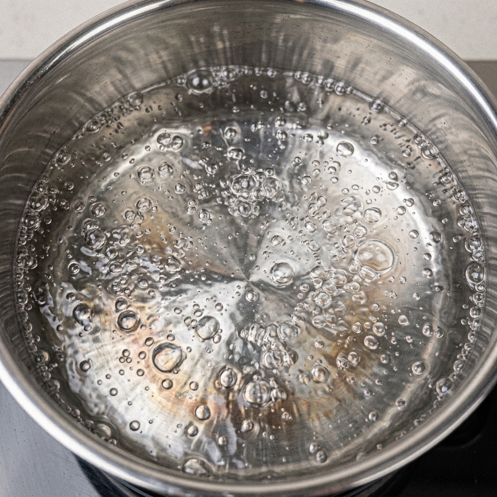 Breite italienische Nudeln kochen in einem großen Topf mit Wasser.