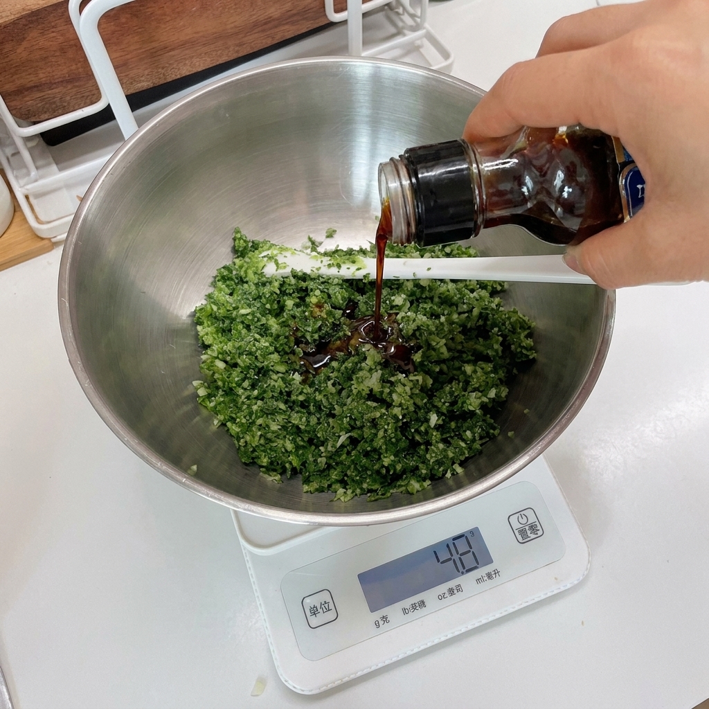 Pfeffer wird über die Kräutermischung in einer Schale auf einer Waage gegeben.