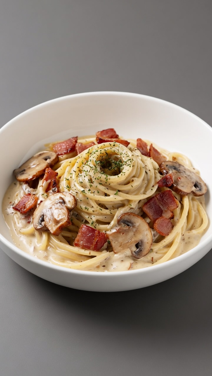 Cremige Pilz-Speck-Pasta