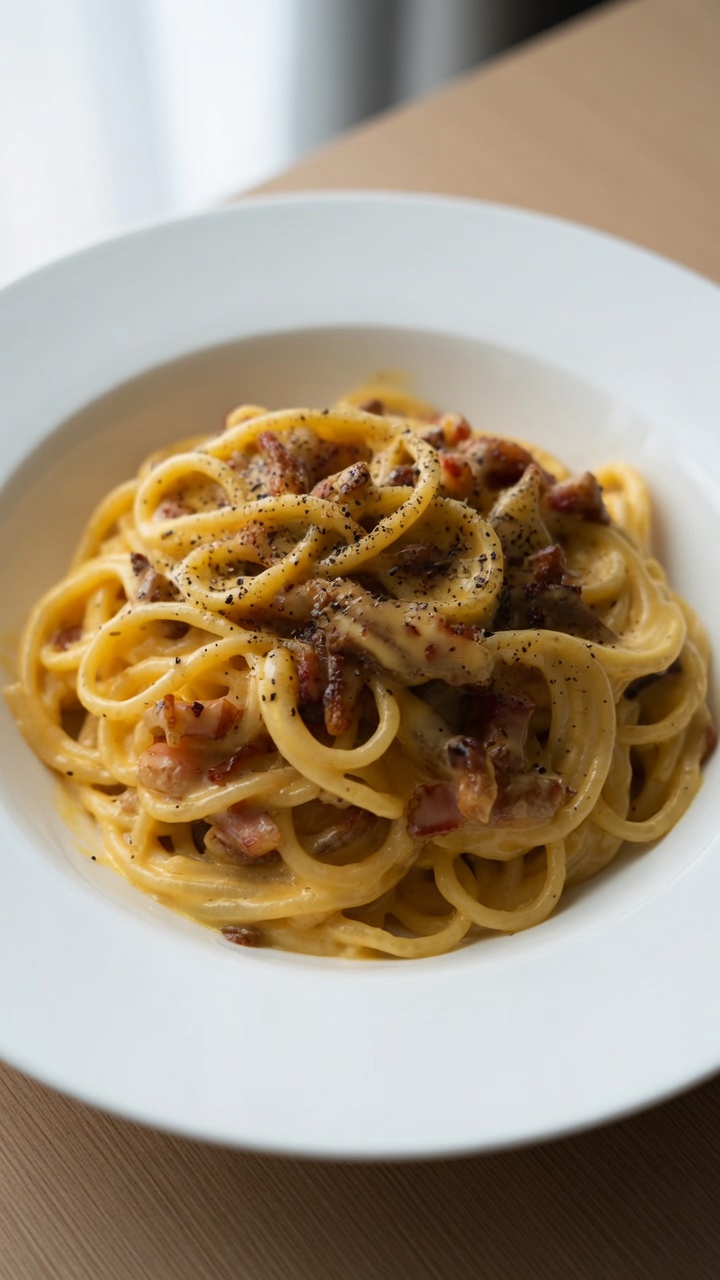 Salzige Eigelb-Speck-Pasta mit Sahne