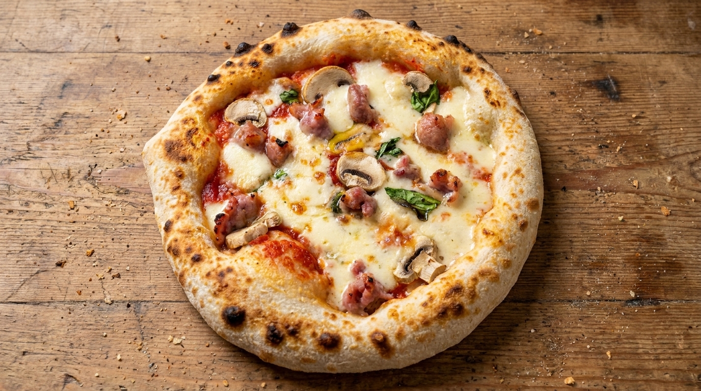 Rustikale Pilz-Wurst-Pizza