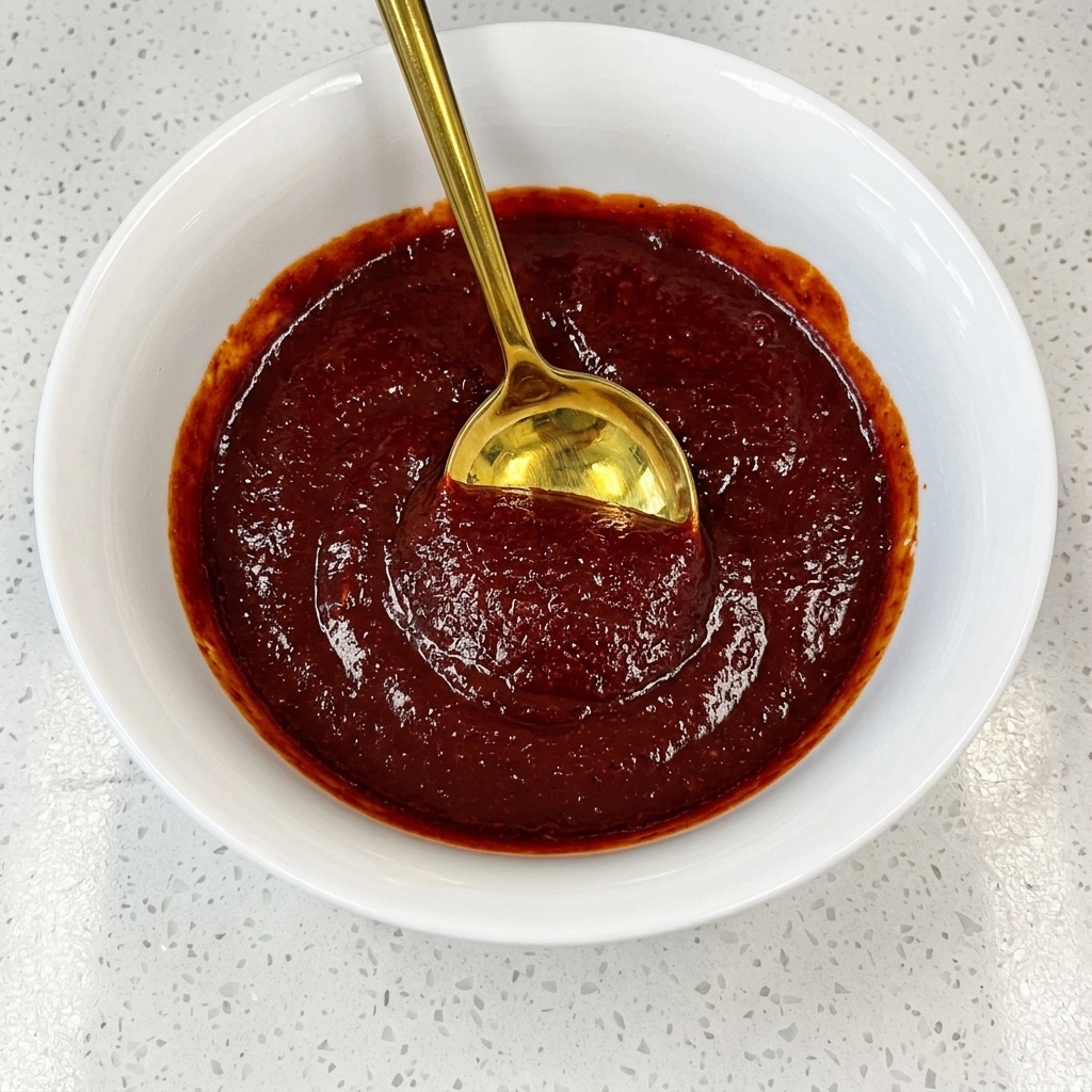 Ein Block Instant-Ramen-Nudeln wird in die kochende Kimchi-Brühe gelegt.
